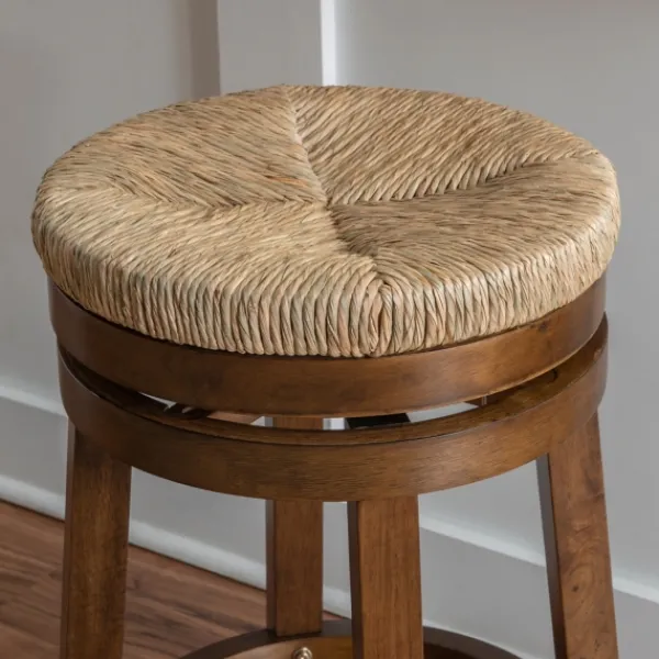 Bar Stools & Counter Height Stools-Kirkland's Home Woven Seagrass Walnut Wood Swivel Counter Stool Tan