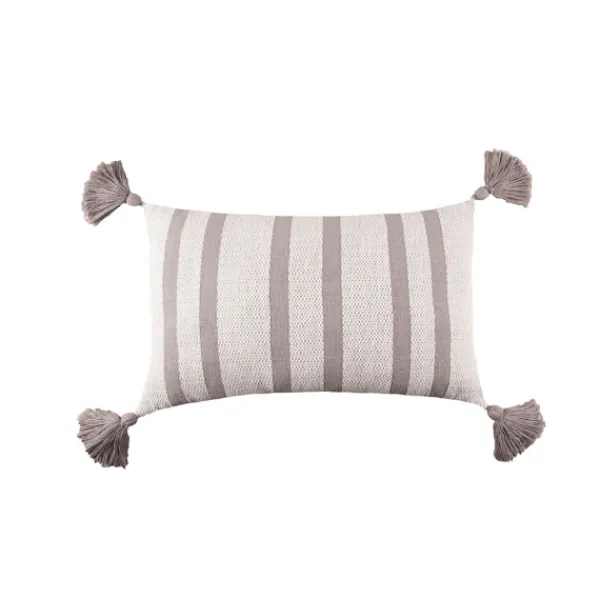 Pillows-Kirkland's Home Woven Tasseled Lumbar Pillow Gray