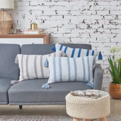 Pillows-Kirkland's Home Woven Tasseled Lumbar Pillow Gray