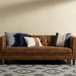 Sofas & Loveseats-Kirkland's Home Wyatt Chester Faux Leather Formal Sofa Brown