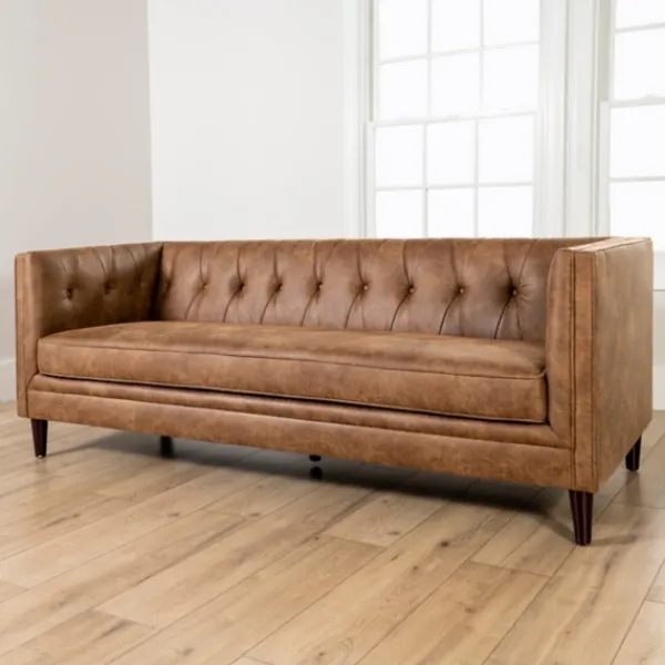 Sofas & Loveseats-Kirkland's Home Wyatt Chester Faux Leather Formal Sofa Brown
