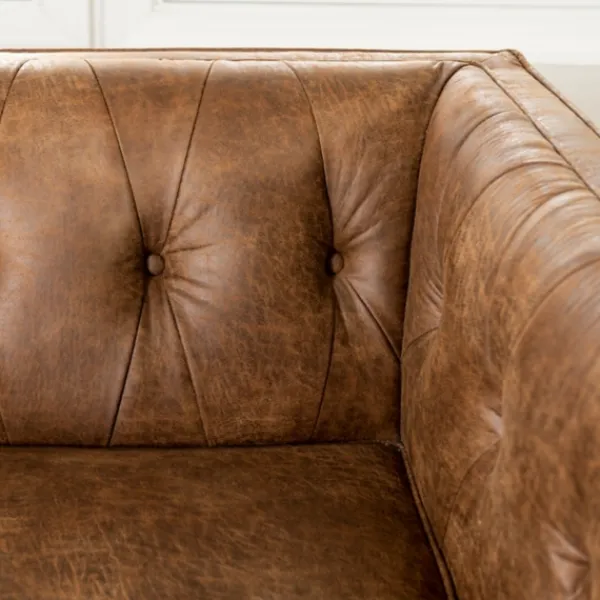 Sofas & Loveseats-Kirkland's Home Wyatt Chester Faux Leather Formal Sofa Brown
