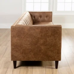 Sofas & Loveseats-Kirkland's Home Wyatt Chester Faux Leather Formal Sofa Brown