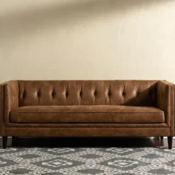 Sofas & Loveseats-Kirkland's Home Wyatt Chester Faux Leather Formal Sofa Brown