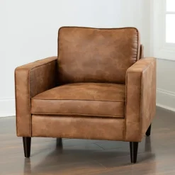 Accent Chairs-Kirkland's Home Wyatt Faux Leather Armchair Brown