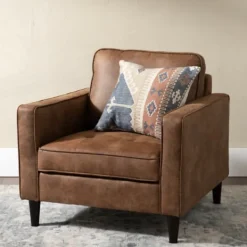 Accent Chairs-Kirkland's Home Wyatt Faux Leather Armchair Brown