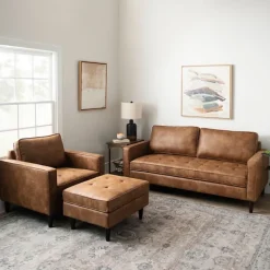 Benches & Ottomans-Kirkland's Home Wyatt Faux Leather Ottoman Brown