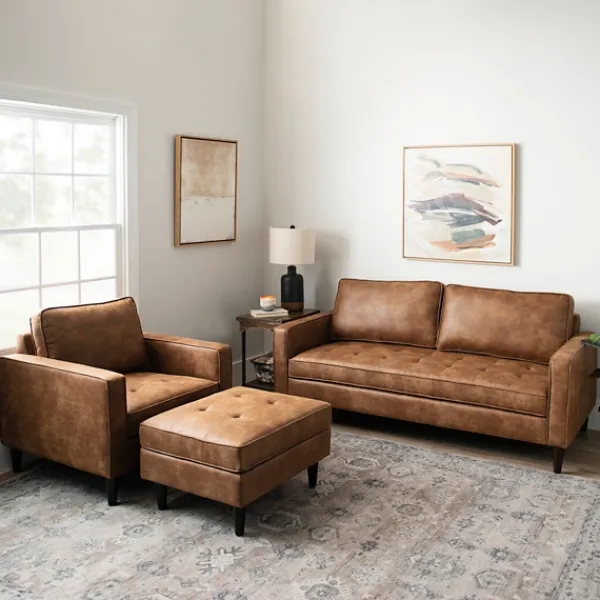 Sofas & Loveseats-Kirkland's Home Wyatt Faux Leather Sofa Brown