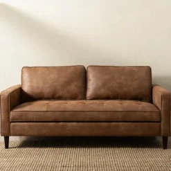 Sofas & Loveseats-Kirkland's Home Wyatt Faux Leather Sofa Brown