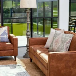 Sofas & Loveseats-Kirkland's Home Wyatt Faux Leather Sofa Brown