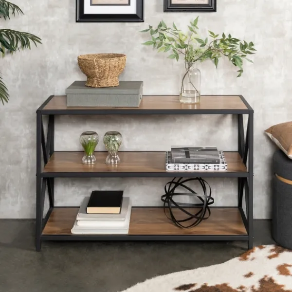 Office Furniture-Kirkland's Home X-Frame 3-Tier Barnwood Bookshelf