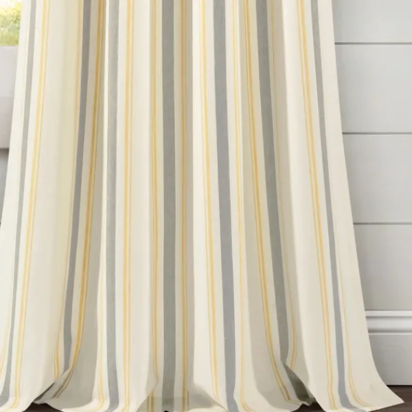 Curtains & Drapes-Kirkland's Home Yellow & Gray Farmhouse Curtain Panel Set, 95 In. Yellow/Gray
