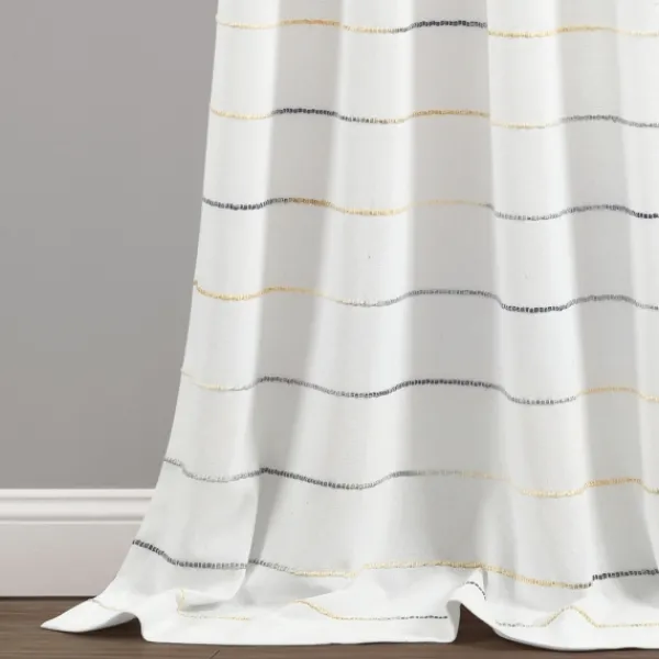 Curtains & Drapes-Kirkland's Home Yellow And Gray Stripe Curtain Panel Set, 95 In. White/Gray/Yellow