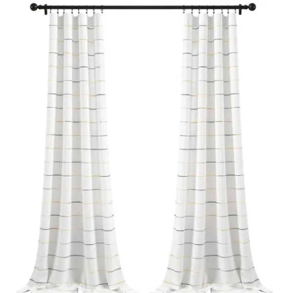 Curtains & Drapes-Kirkland's Home Yellow And Gray Stripe Curtain Panel Set, 95 In. White/Gray/Yellow