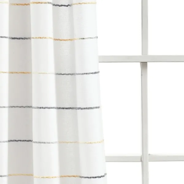 Curtains & Drapes-Kirkland's Home Yellow And Gray Stripe Curtain Panel Set, 84 In. White/Gray/Yellow