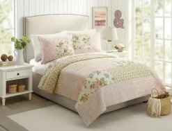 Quilts-Kirkland's Home Yellow And Pink Patchwork Blooms Full/Queen Quilt Yellow/Pink