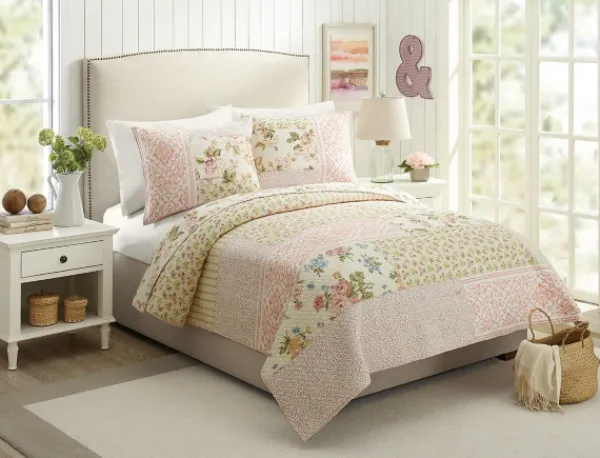 Quilts-Kirkland's Home Yellow And Pink Patchwork Blooms Full/Queen Quilt Yellow/Pink