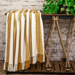 Blankets & Throws-Kirkland's Home Yellow Chalet Striped Fringe Throw Yellow/White