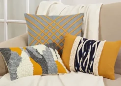 Pillows-Kirkland's Home Yellow Crosshatch Stitch Cotton Throw Pillow Yellow/Gray