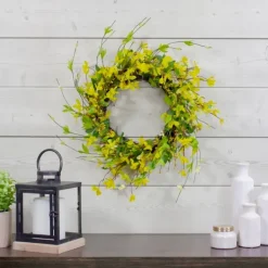 Wreaths-Kirkland's Home Yellow Forsythia Spiral Wreath Yellow/Green