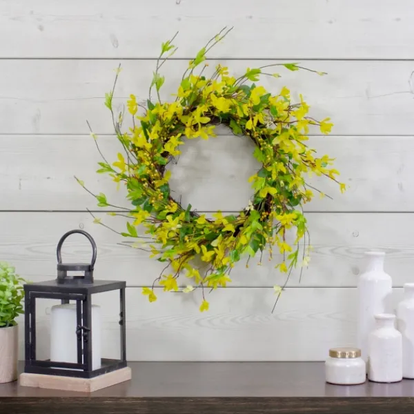 Wreaths-Kirkland's Home Yellow Forsythia Spiral Wreath Yellow/Green