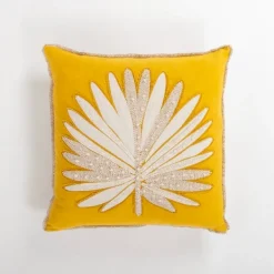 Pillows-Kirkland's Home Yellow Great Palm Pillow Yellow/Ivory