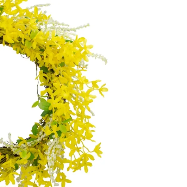 Wreaths-Kirkland's Home Yellow Jasmine Spiral Wreath Yellow/Green