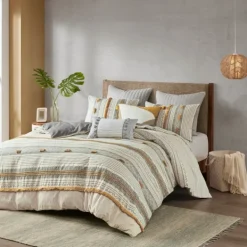 Comforters-Kirkland's Home Yellow Striped 3-Pc. Full/Queen Comforter Set Yellow/Gray