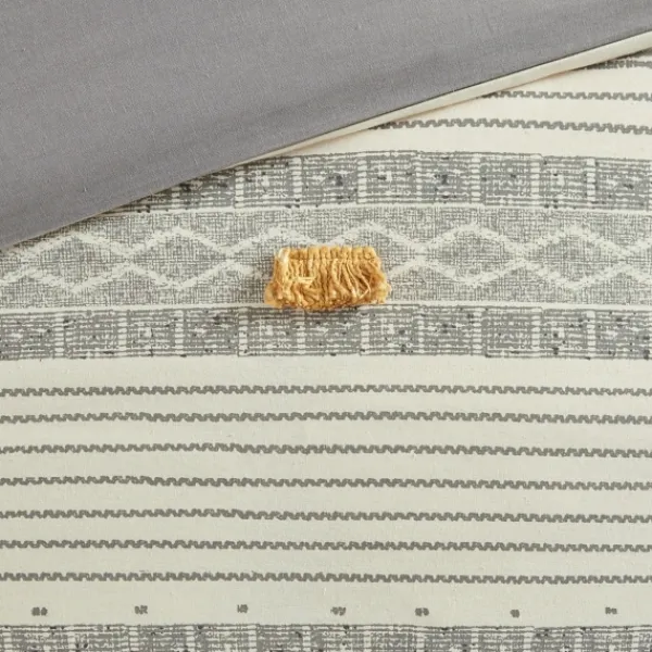 Duvets-Kirkland's Home Yellow Striped Pom Pom 3-Pc. Full/Queen Duvet Set Yellow/Gray