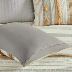 Duvets-Kirkland's Home Yellow Striped Pom Pom 3-Pc. Full/Queen Duvet Set Yellow/Gray