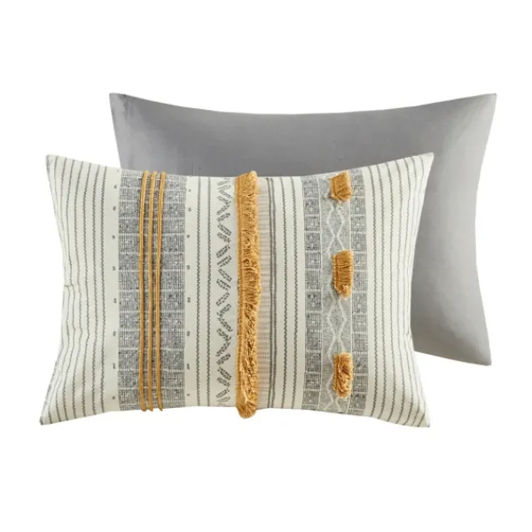 Duvets-Kirkland's Home Yellow Striped Pom Pom 3-Pc. Full/Queen Duvet Set Yellow/Gray