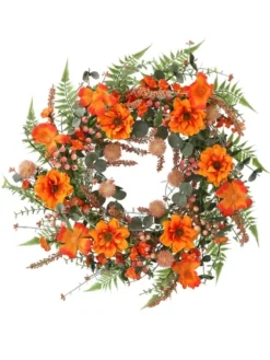 Wreaths-Kirkland's Home Zinnia And Berry Wreath Orange