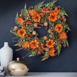 Wreaths-Kirkland's Home Zinnia And Berry Wreath Orange